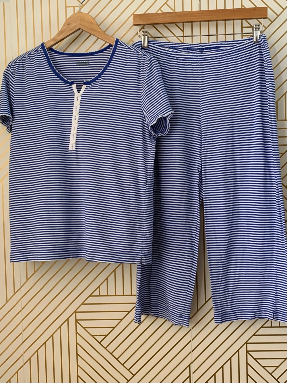 Lauren Ralph Lauren 100% Cotton Blue & White Striped Pajama Set L